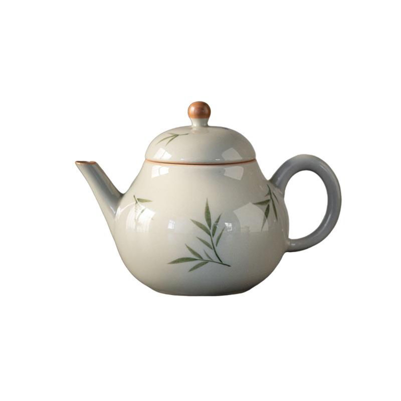 冰台手绘筱竹梨壶陶瓷茶壶釉下彩竹叶小梨壶家用泡茶壶可爱壶