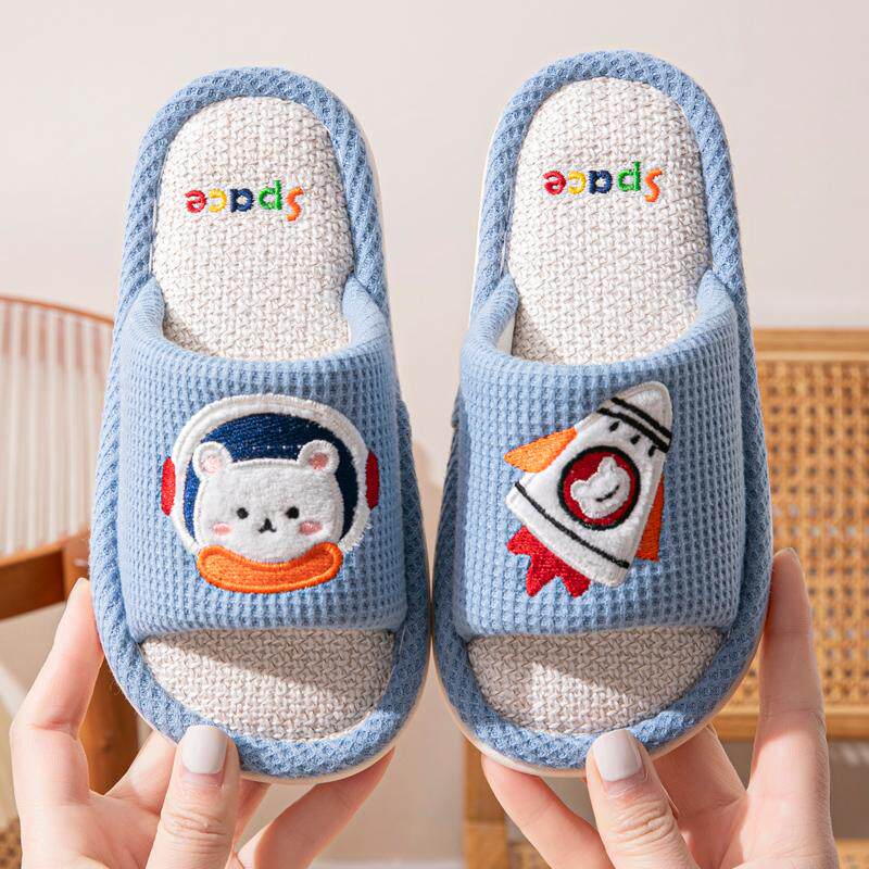 儿童室内防滑亚麻拖鞋男童2026女童可爱家居宝宝棉麻防滑布拖鞋
