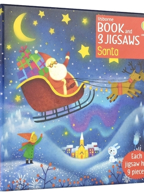 Usborne Book and 3 Jigsaws Santa 圣诞老人 绘本+拼图 逻辑思维锻炼 手指精细动作训练 英文原版进口儿童图书