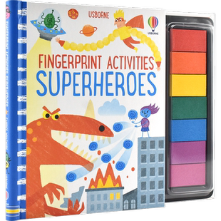 Usborne Fingerprint Activities Superheroes 尤斯伯恩 创意指纹活动书 超级英雄 手指画 艺术启蒙 绘画入门 幼儿园 英文原版进口