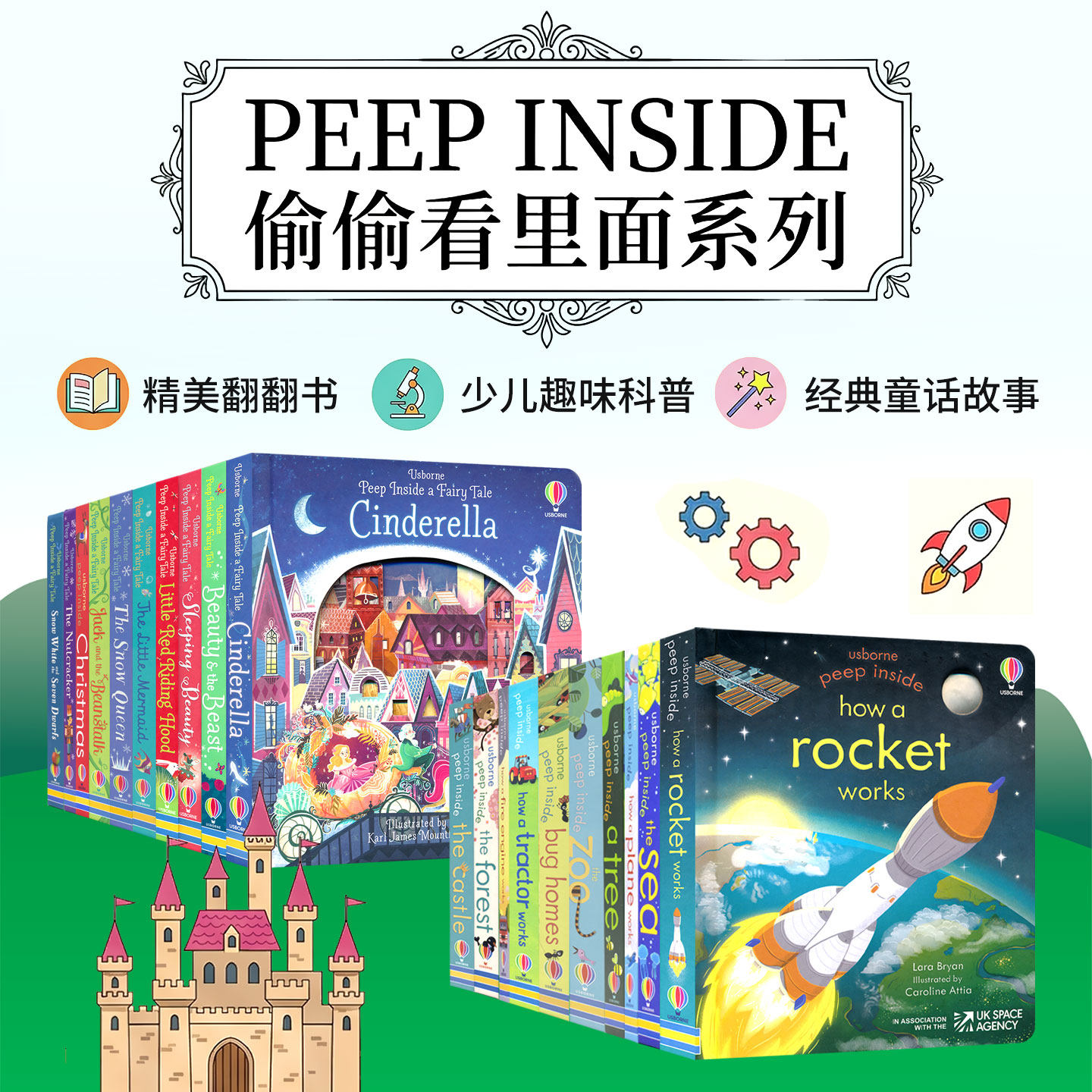 Usborne Peep Inside 偷偷看里面系列低幼版 海洋 动物  恐龙 火箭 美人鱼 城堡 幼儿科普 翻翻书 英语课外读物 英文原版进口图书