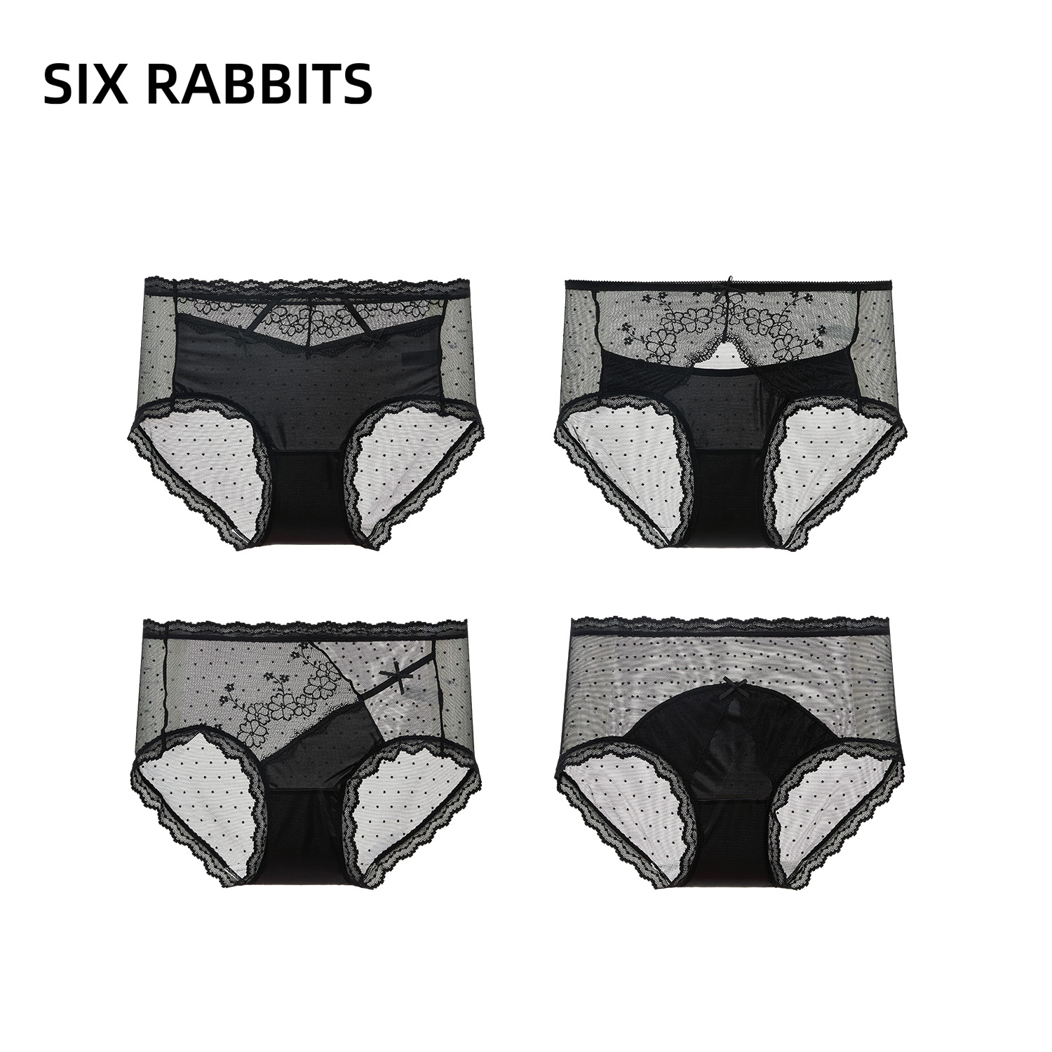 六只兔子黑色蕾丝内裤女