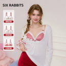 六只兔子法式 三角杯蕾丝内衣女性感大胸显小防下垂甜美无钢圈文胸