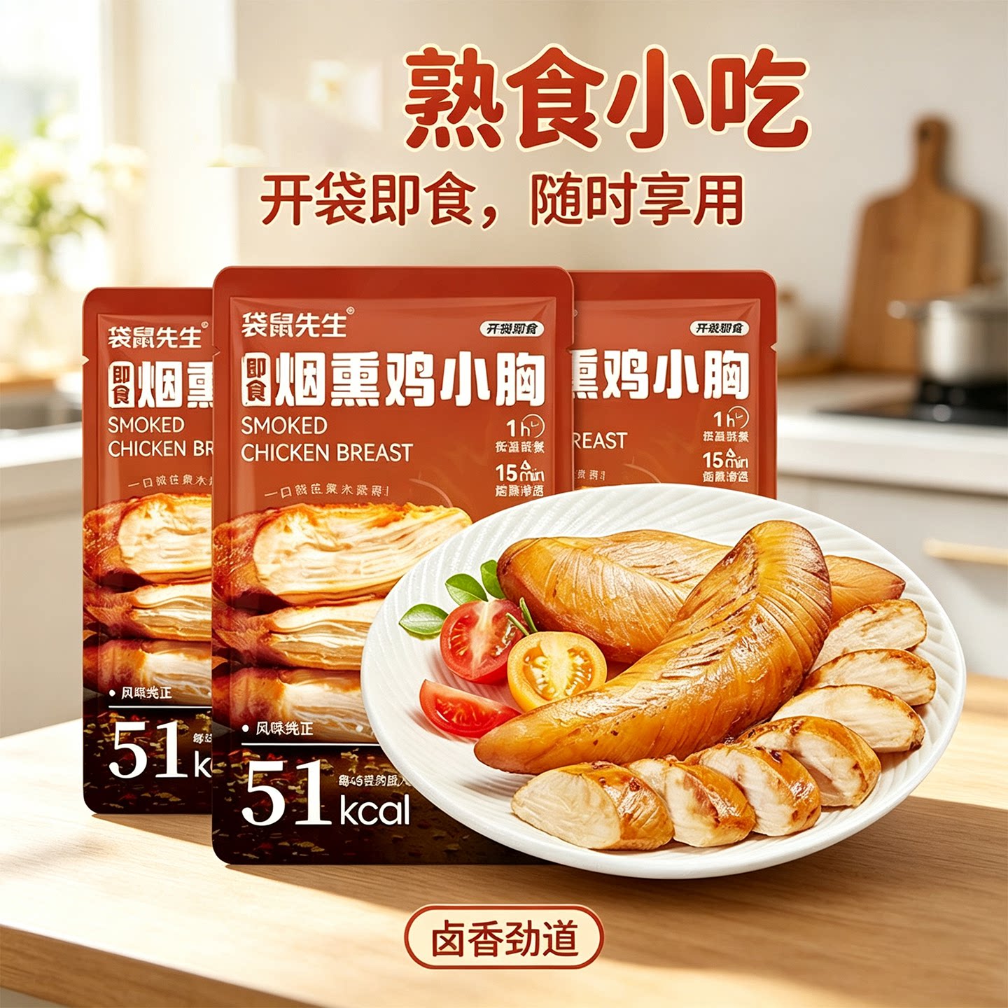 袋鼠先生烟熏鸡胸肉即食高蛋白