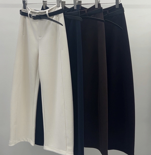 欧洲站2025秋冬新款高腰配腰带简约休闲百搭阔腿裤弯刀裤女8618