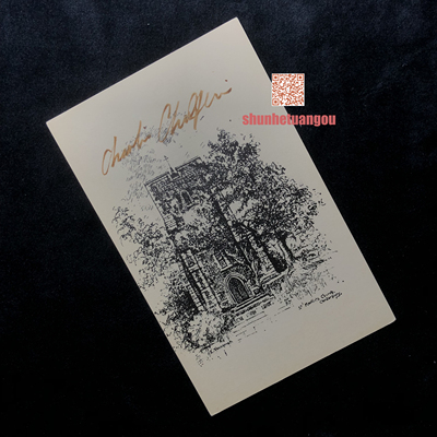 查理卓别林Charlie Chaplin亲笔签名明信片