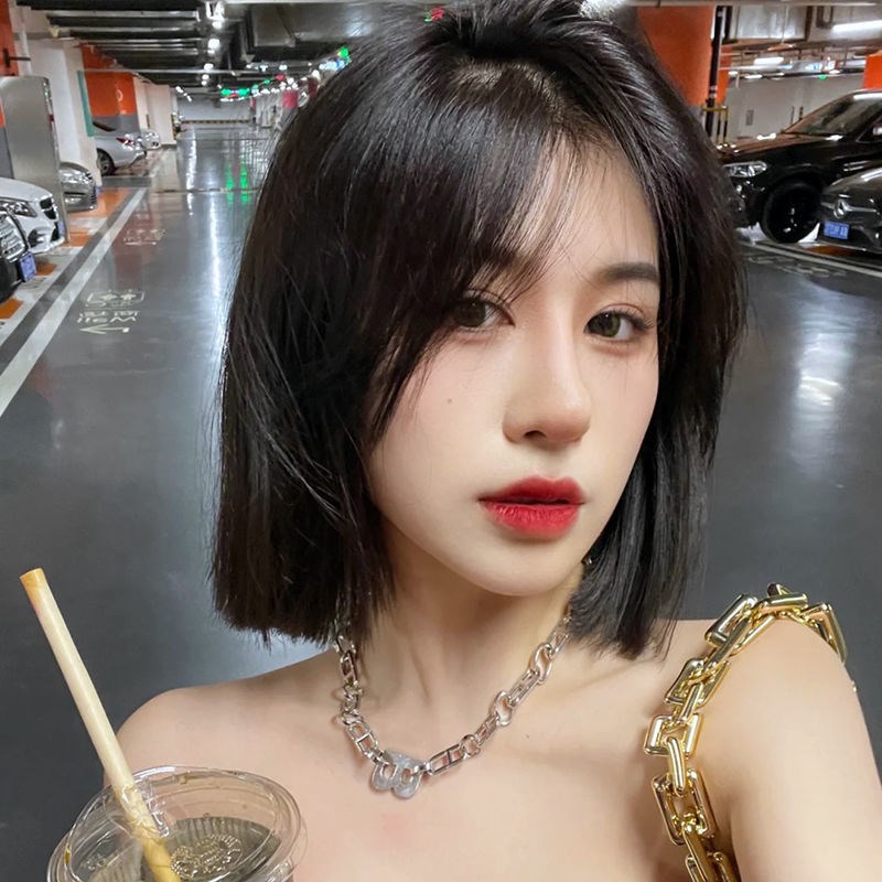 假发短发女生夏季中分无刘海隐形修脸齐肩短直发自然