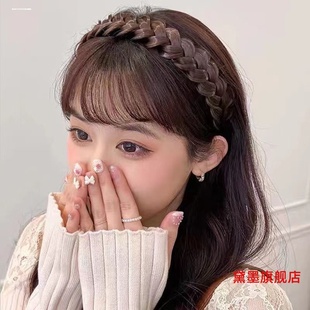 假发发箍遮白头发遮盖神器假发女辫子刘海一体真发头顶八字鱼骨辫