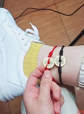 创意五帝铜钱手链脚链脚绳金刚结配饰品首古币红绳首饰品手串