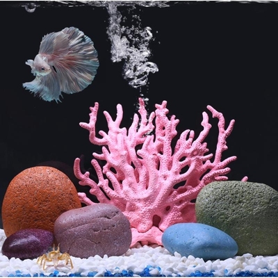 仿真蓝粉色海景鱼缸水族箱造景珊瑚树枝菠萝屋假山布景软体