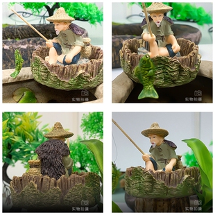鱼缸装饰摆件树脂钓鱼翁姜太公钓鱼水族箱造景套餐仿真迷你装饰品