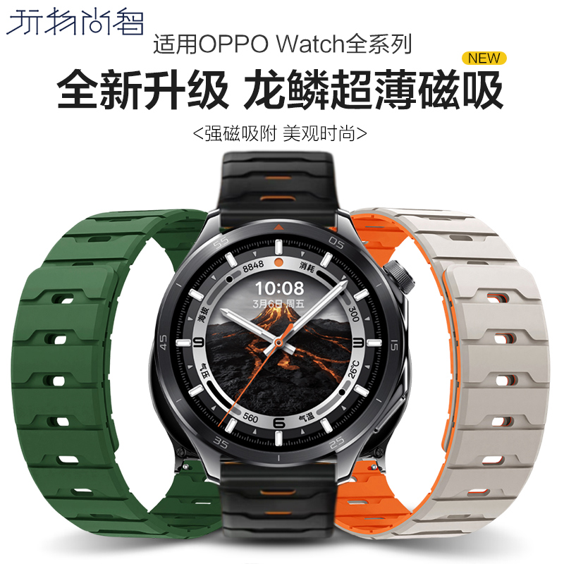 适用oppowatchS磁吸硅胶表带OPPOWATCHX新款watchx2智能腕表mini运动4pro专用3pro替换se女款手链配件46mm