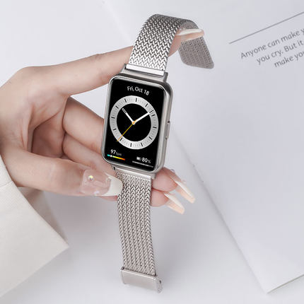 适用华为Watch Fit4pro表带麦穗小蛮腰FIT3手表替换带Watch金属编织卡扣钢腕带Fit1夏天手链男女new活力配件