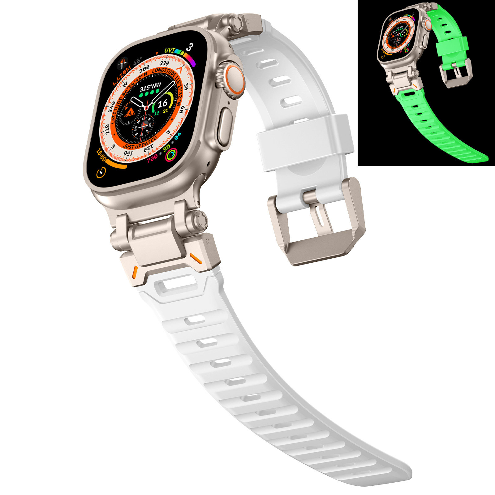 适用AppleWatch8苹果手表Ultra2/1表带新款s9改装探索者氟橡胶s7透气男腕带智能iWatch6/5/4SE防水49/45/44mm