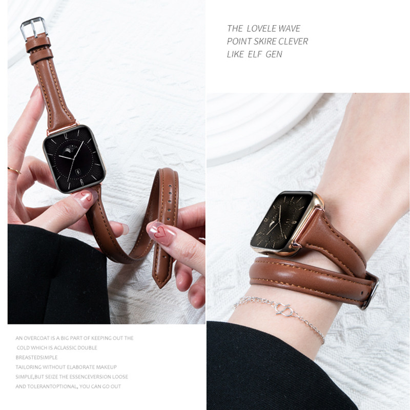 适用OPPO Watch X2智能手表双圈小蛮腰真皮表带运动oppo watch3/PRO三代替换加长牛皮腕带透气时尚女款20配件