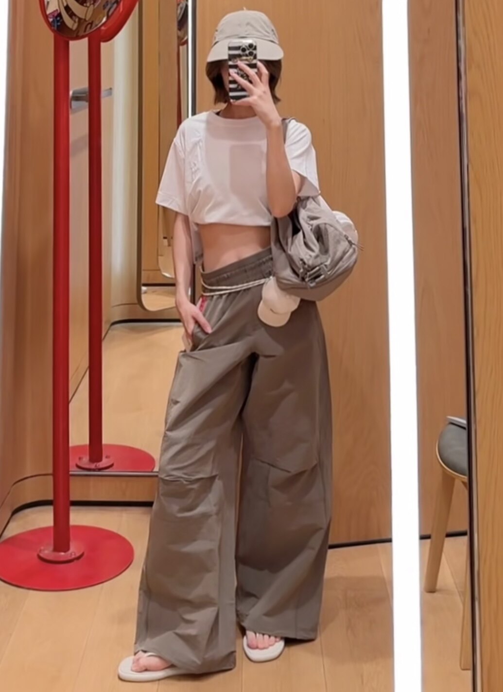 包邮 Crinkle Nylon 女士褶皱尼龙宽松款户外运动速干裤工装裤