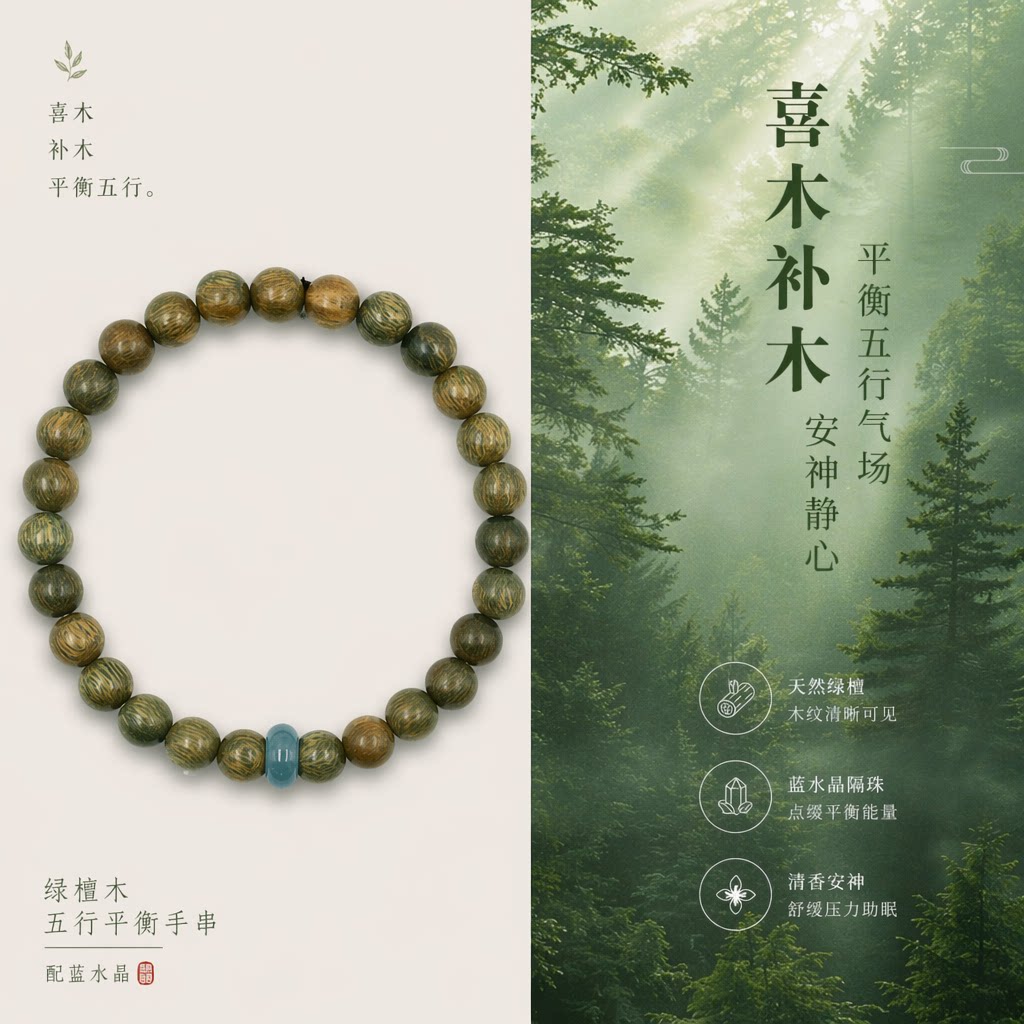 五行补木阿根廷绿檀手串男女