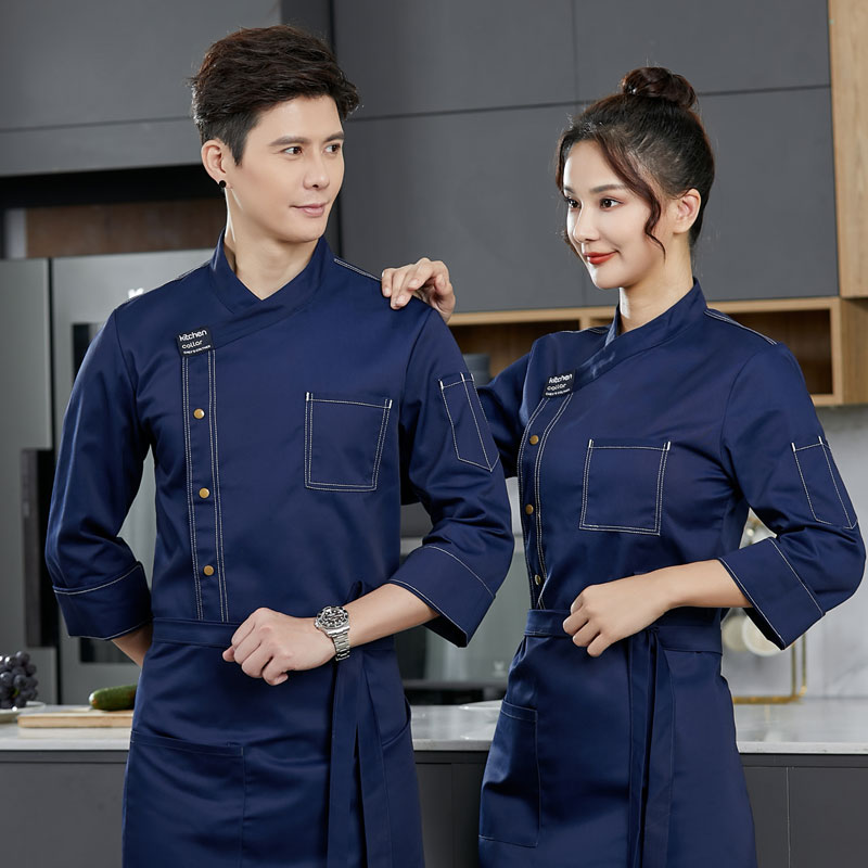 秋冬长袖透气纯棉厨师服定制套装