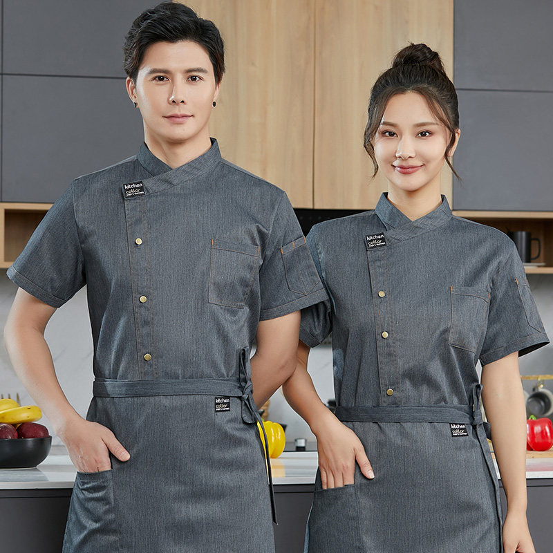 高档餐厅厨师工作服纯棉短袖夏季
