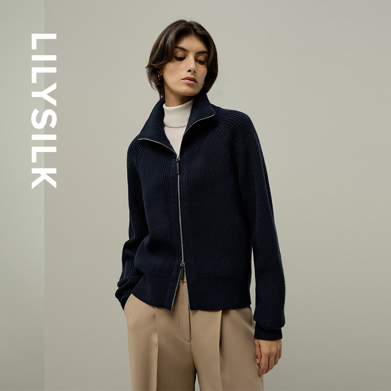 LILYSILK立领拉链开衫
