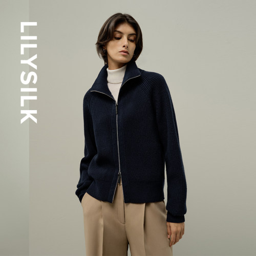 LILYSILK立领拉链开衫