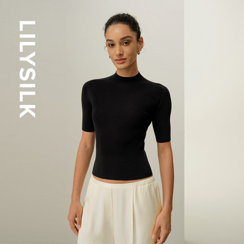 真丝针织短袖莉莉秀客女上衣显瘦内搭紧身打底衫女士T恤LILYSILK