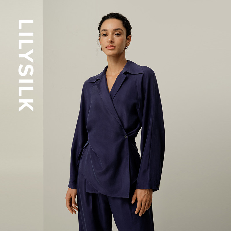 真丝衬衫莉莉秀客新款桑蚕丝砂洗工艺设计收腰休闲上衣女LILYSILK