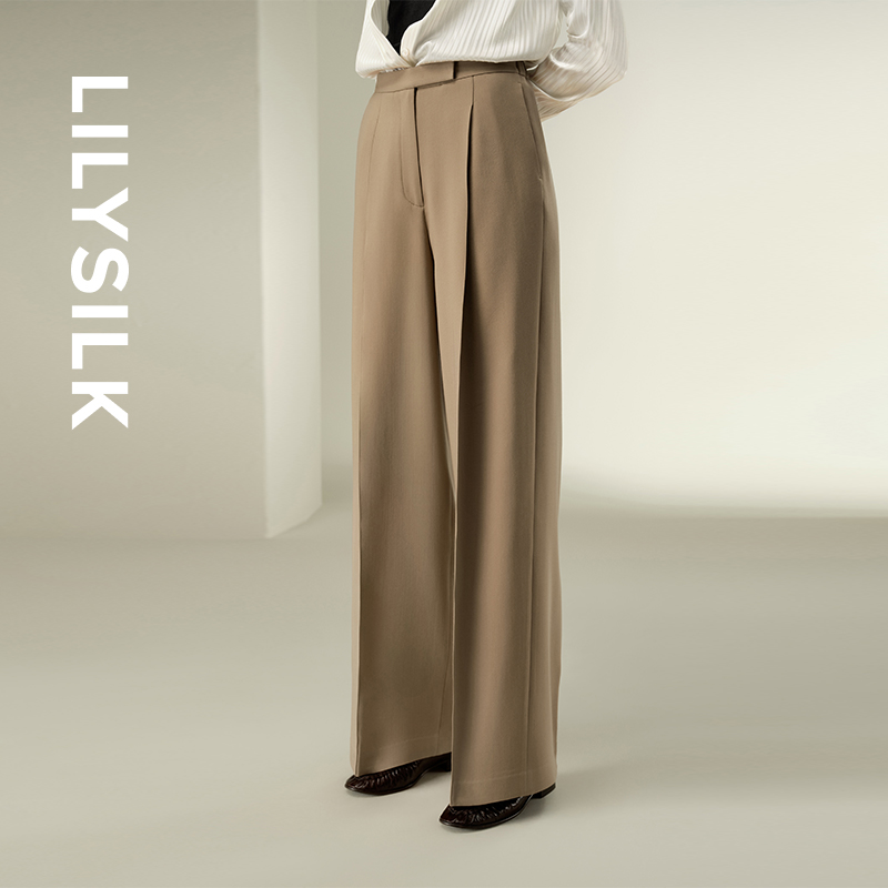 莉莉秀客LILYSILK25秋女士丝毛重乔窄腰设计裤腿压褶长裤休闲裤