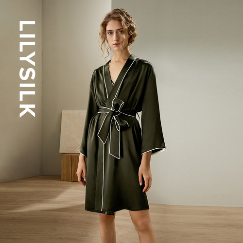 LILYSILK莉莉秀客系带撞色睡袍