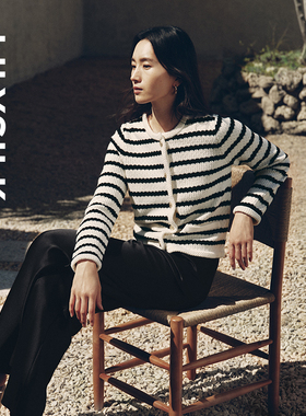 小香风开衫莉莉秀客26春女士圆领条纹羊毛开衫毛衣LILYSILK