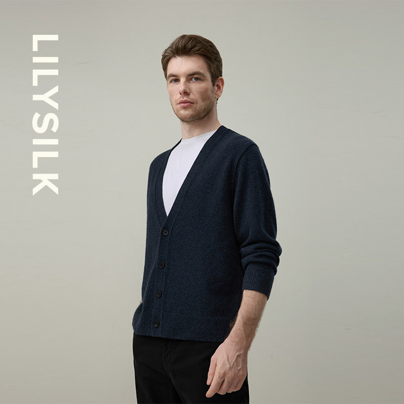 简约V领针织开衫莉莉秀客单排扣宽松慵懒风长袖针织外套LILYSILK