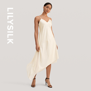 LILYSILK莉莉秀客真丝连衣裙女无袖细肩带舒适吊带鱼尾长裙