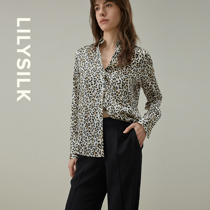 豹纹印花真丝衬衫莉莉秀客垂感复古宽松通勤外搭印花衬衣LILYSILK