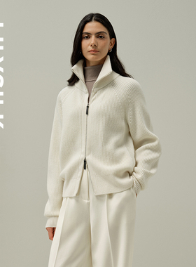 立领拉链开衫LILYSILK莉莉秀客秋冬羊绒羊毛混纺女针织外套女士