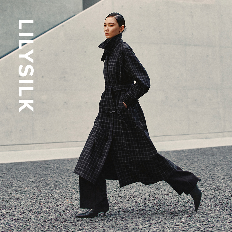 莉莉秀客丝毛混纺格纹毛呢大衣