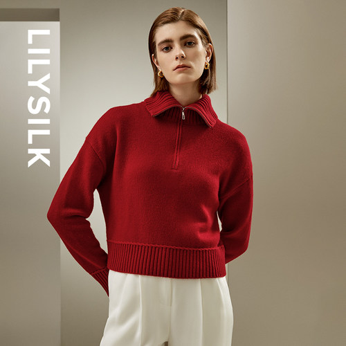 LILYSILK莉莉秀客羊毛大翻领毛衣