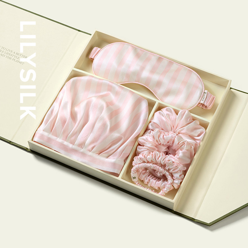 送礼礼盒莉莉秀客真丝睡帽眼罩发圈组合装定制礼物LILYSILK