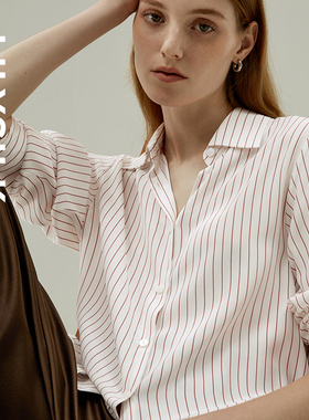 [S.O.S]LILYSILK莉莉秀客女真丝衬衫细条纹长袖OVERSIZE显瘦上衣