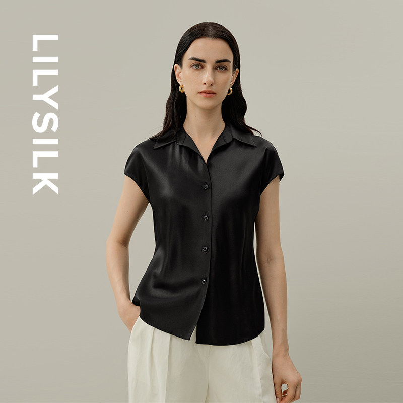 真丝衬衫莉莉秀客新款桑蚕丝包肩袖上衣收腰休闲衣女LILYSILK