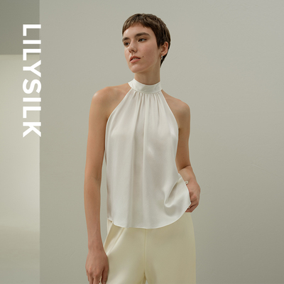 挂脖系带缎面光泽感真丝上衣女