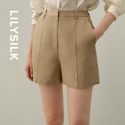 桑蚕丝亚麻混纺短裤莉莉秀客舒适裤子女士高腰裤后松紧LILYSILK