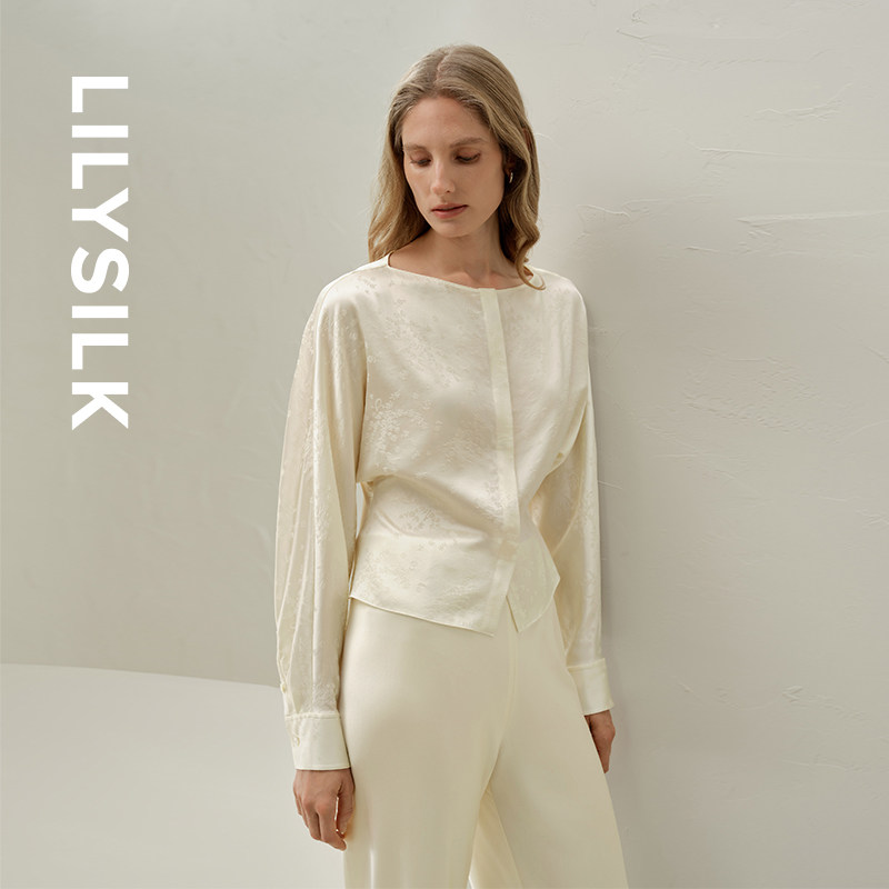 新中式上衣莉莉秀客26春提花缎真丝衬衫暗门襟船领女国风LILYSILK