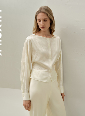 新中式上衣莉莉秀客26春提花缎真丝衬衫暗门襟船领女国风LILYSILK