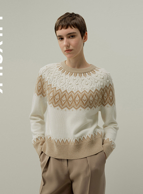 圆领费尔岛套头毛衣莉莉秀客LILYSILK秋冬女士羊毛羊绒经典设计