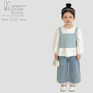 爆款110-150码2026新款春装女童黄色针织马甲翻领娃娃衫2件套装