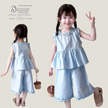2025年新款夏装3-8岁女童棉布背带套装女宝宝夏季上衣裤子2件套