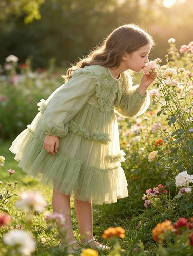 110-150码2026新款春装女童网纱裙连衣裙女孩翻领公主裙子洋气春