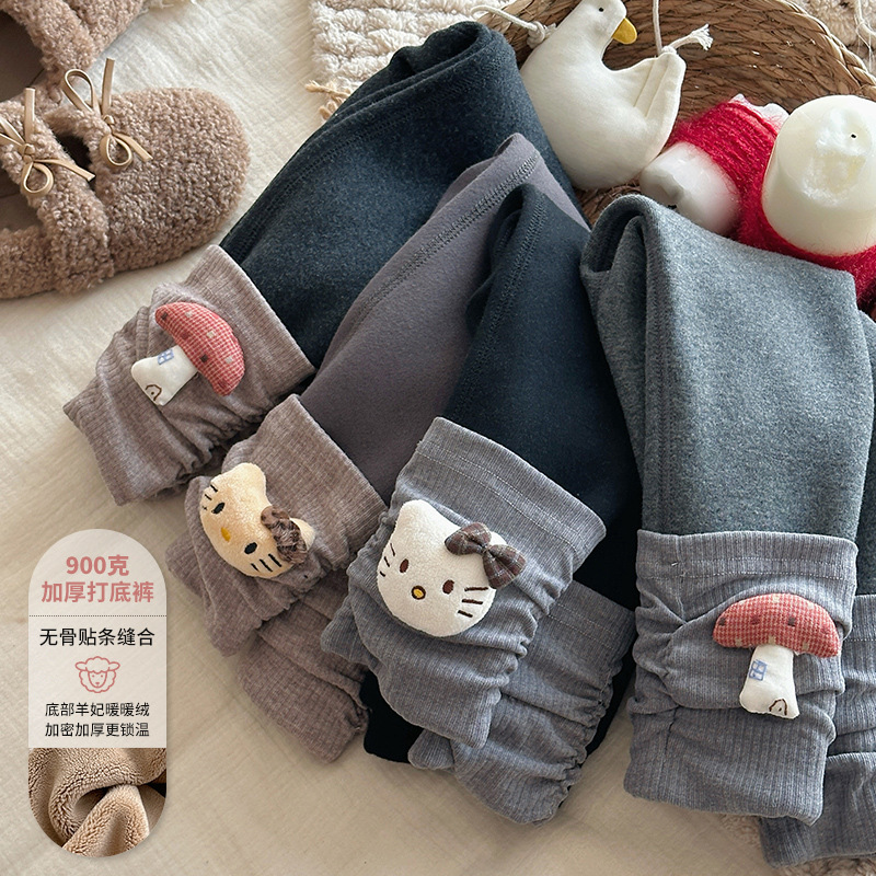 谢金毛童装女童加绒裤2025冬新款儿童百搭高腰一体绒修身打底裤