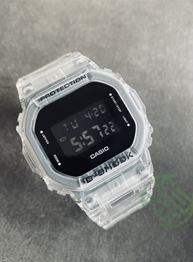 卡西欧新冰韧方块G-SHOCK透明白色手表男女DW-5600SKE-7 HR  MW