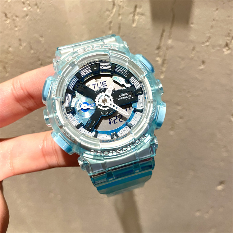 手表卡西欧半透明时尚双显
